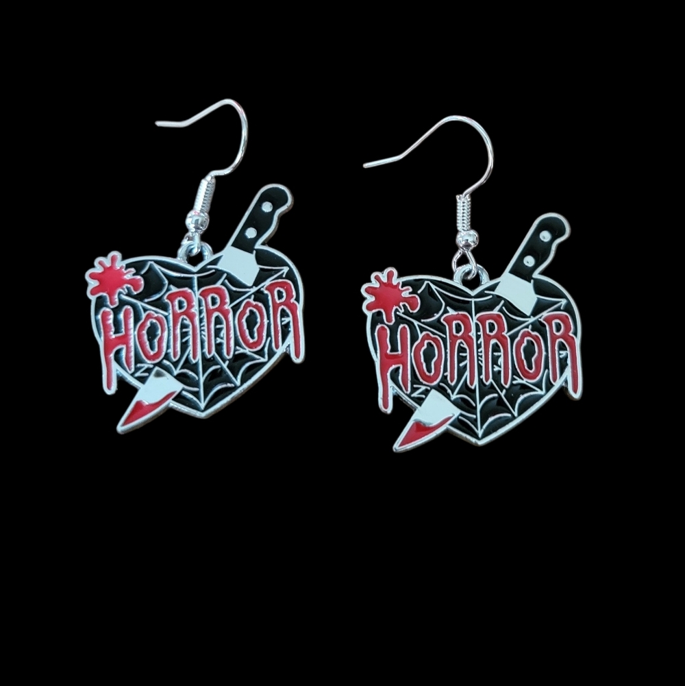 Horror Scary Earrings Heart Knife Blood